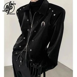 Men's Jackets Men's Leather Outerwear Y2k Clothes Trend Streetwear Faux Leather Glossy Long Sleeve Jackets Motorcycle Zipper Short Tops Coat 231213