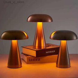 Night Lights Nordic Led Gold Table Lamp for Bar Hotel Decoration Mushroom Rechargeable Desktop Night Lights 3color Touch Switch Bedside Lamp YQ231214