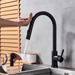 Kitchen Faucets Black Pull Out Sensor Stainless Steel Smart Induction Mixed Tap Touch Control Sink Torneira De Cozinha