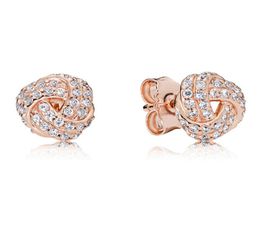 18K Rose Gold knot Stud Earring Original box for 925 Silver Crystal CZ Diamond Earrings Set for Women Wedding Gift6836620