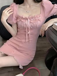 Casual Dresses Sexy Slim Mini Dress Women Elegant Korean Lace Design Short Pink Party Lady 2023 Summer Clothing