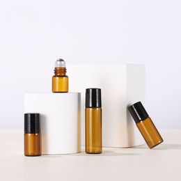 Fast Delivery Mini Amber Bottles 1ml 2ml 3ml 5ml Roller Bottle With Steel Ball And Black Plastic Cap