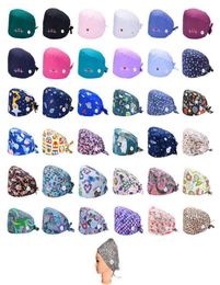 37 Colours Working Scrub Cap with Protect Ears Button Headwear Print Bouffant Hat3666734