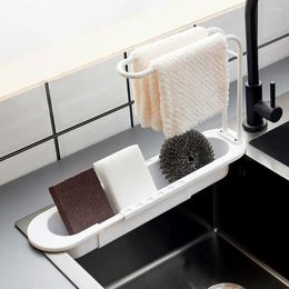 Kitchen Storage Adjustable Towel Rack Drying Faucet Soap Sponge Holder Organiser Expandable Drain