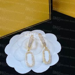 Designer Full Rhinestone Crystal Earrings Luxury Pendant Ear Studs Fashion Jewelry Women Golden Plated Earrings