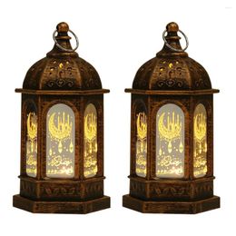 Candle Holders 2Pcs Ramadan Lantern Lamp Arabic Eid Mubarak Vintage Lighting Decors Decorative Light Desktop Wind Lamps