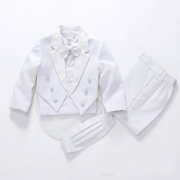 Suits Autumn Fashion blackwhite child suit sets wedding flower suits for boys Flower girl dress baby 5Piece 231213