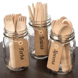 Disposable Dinnerware Eco-Friendly 16cm Wooden Cutlery Forks Spoons Dessert Utensils Party Birthday Home Tableware2171