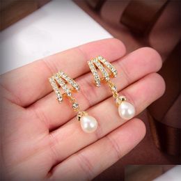 Stud Fashion Ce Letter Earrings Womens Premiun Designer Women Earring Luxury Jewelry Ear Ring Pendant Pearl Diamonds Nice Line Drop D Otfy2