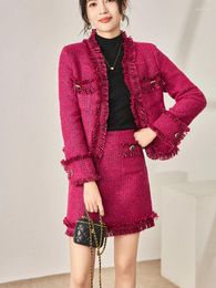 Work Dresses Designer Autumn Winter Dress Sets For Women Elegant Tassel Tweed Woollen Jacket And Skirt Suit Two Piece Outfits Party