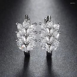 Hoop Earrings 2023 Leaf Shape Women With Marquise White Cubic Zirconia Fashion Contracted Small Circle Trendy Jewellery