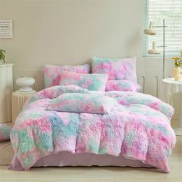 Bedding sets Shaggy Coral Fleece Cosy Princess Set Mink Velvet Gradient Quilt Duvet Cover Bed Comforter Blanket Pillowcas 231214
