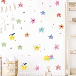 Cartoon Colourful Smile Stars Wall Stickers for Kids Room Baby Nursery Room Wall Decals kindergarten School Decorative for Wall