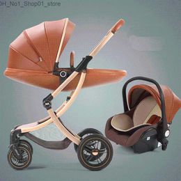 Strollers# Strollers# Luxury Baby Stroller 3 In 1 Carriage With Car Seat Eggshell Born Leather High LandscapeStrollers#2327 Q231215