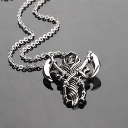 Men Pendant Necklaces Grim Reaper Skeleton Death Hip Hop Retro Cool Rock Roll Sickle 316L Stainless Steel Steampunk Designer Acces2474