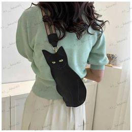 Evening Bags Cartoon Cute Cat PU Leather Women's Chest Bag INS Y2K Fashion Black Cross Bags One Shoulder Waist Pack T231214