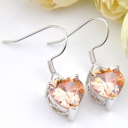 10 Prs LuckyShine Fashion Heart Silver Dangle Earrings For Women's Charms Earings Jewelry Champagne Dazzling Zircon251J