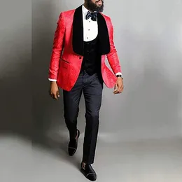 Men's Suits Patterned Tux 3 Pieces Groom For Wedding Dress Slim Fit Shawl Lapel Jacquard Tuxedo (Blazer Vest Pants)