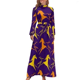 Casual Dresses War Horse Dress Long Sleeve Abstract Animal Sexy Maxi High Waist Street Style Pattern Beach Gift