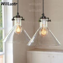 Clear Transparent Glass Funnel Pendant Lamp Edison Vintage Filament Bulb el Restaurant Industrial Retro American Country Suspen290I