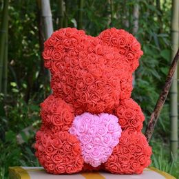 25cm PE Heart-Shaped LOVE Rose Bear Artificial Rose Wedding Bear Dolls Romantic Valentine'S Day Toy222F