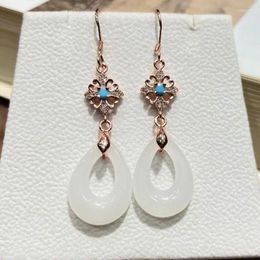 Dangle Earrings Natural Green Jade Waterdrop Women Fine Jewellery Accessories White Jades Stone Turquoise Hollow Teardrop Beads Earring