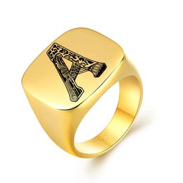 Wedding Rings Personalized Initials Signet Ring for Men Band Stainless Steel Custom Engrave Letters A-Z Rings Gold Color Male Jewelry Gift 231214