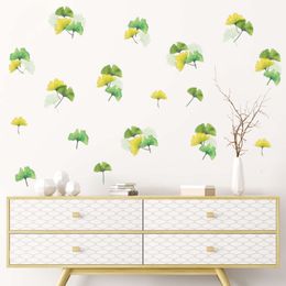 Yellow Green Ginkgo Leaf Plant Wall Stickers for Living Room Bedroom Wall Decals Home Decorative Wall Decals DIY Stickers Murals