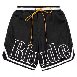 Designer Shorts Rhude Men's Capsule Summer Beach Pants Mesh Material Breathable Sweat Loose Fitness Basketball Mens Short Black 4X14 J33M