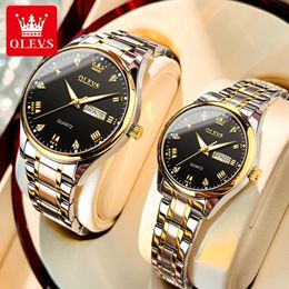 Wristwatches OLEVS 5563 Top Brand Luxury Quartz Watch Set Mens Women Couple Wristwatch Waterproof Stainless Steel Clock Top Gift For Lover 231213