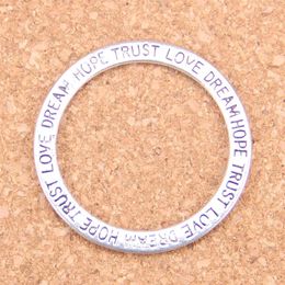 36pcs Antique Silver Plated Bronze Plated circle love hope trust dream Charms Pendant DIY Necklace Bracelet Bangle Findings 35mm228u