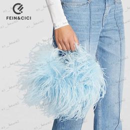 Evening Bags Pearl bead bag with Ostrich feather fur designer brand Clear Acrylic crystal stone box tote handbag women handmade party purse T2312