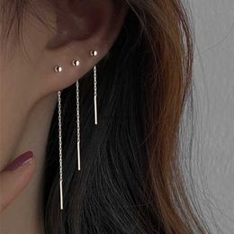 Charm Stainless Steel Dangle Earring Geometric Ball Long Tassel Chain Drop Earrings For Women Minimalism Ear Line Kpop JewelryL231204