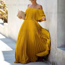 Urban Sexy Dresses Sexy Off Shoulder Pleated Chiffon Evening Dress Yellow Maxi Elegant Loose Fashion Outfits Party Women Clothing 2023 New Summer T231214