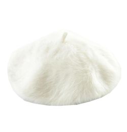 DOUBCHOW Womens Rabbit Fur French Style Beret Hat Beanie Cap Winter Warm Teenagers Girls Solid Color White Black Baret Flat Hat 205933345