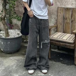 Men's Jeans Harajuku Washed Vintage Hole Ripped Baggy Casual Pants Unisex Y2K Straight Loose Denim Trousers Streetwear Oversize Cargos