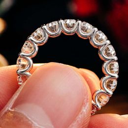 10K 14K White Gold Eternity Wedding Gemstone Band Fine Jewelry Women Oval Cut Moissanite Diamond Ring
