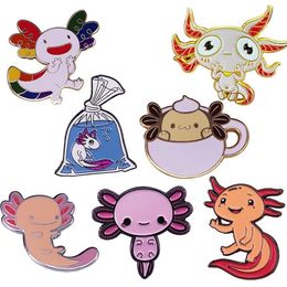 Pins Brooches Kawaii Axolotl Enamel Pin Hexagon Fish Brooch Amphibian Badge Marine Animal Jewelry228q