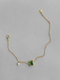 Authentic 925 Sterling Silver Simple Emerald Crystal Charm Bracelet For Women Girls Wedding CZ Zircon Geometric Bracelets4878146