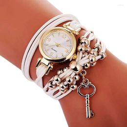 Wristwatches 100pcs/lot Fashion Elegance Key Pendant Wrap Around Leather Watch Quartz Casual Wrist For Women Wholesale Clock