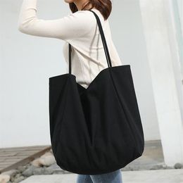 Women Big Canvas Shopping Bag Reusable Soild Extra Large Tote Grocery Bag Eco Environmental Shopper Shoulder Bags For Young Girl 2304S