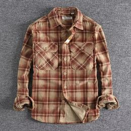 Men's Casual Shirts Fashion Man Classic Plaid For Men Washed Corduroy Thick Autumn Spring Long Sleeve Comfortable Shirt Coat Clothing