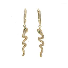 Dangle & Chandelier Gold Filed Summer Trendy Delicate Green Cz Sweep Lovely Girl Women Classic Fashion Cute Animal Snake Drop Earr200O