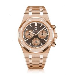 Men's Automatic Mechanical Watch REQUIN OO15202 Gold Stainless Steel Case Royal Brown Six Hands Multifunction Calendar Dial F2522