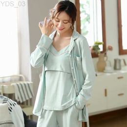 Sleep Lounge VMaternity Pijama Pregnant Cotton Spring Summer 3 Pieces Maternity Nightie Pajamas For Pregnant Women Pink/Blue Nursing Pajamazln231214