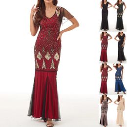 Casual Dresses Women's Vintage Sequin Gown Dress Banquet Light Luxury Party Evening Skirt Long Formal Holiday Women