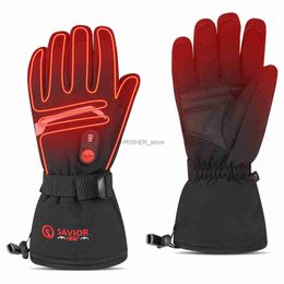 Ski Gloves 2023 Winter Skiing Heated Gloves Battery Motorcycle Gloves Leather 3 Shift Temperature Control Waterproof Electric Skiing GlovesL23118