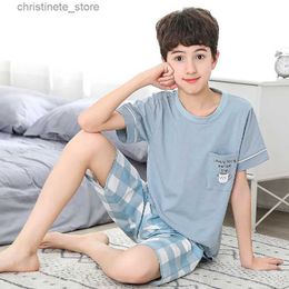 Pyjamas Teen Pyjamas Summer Children's Clothing Sets Short-sleeved Pyjamas Kids Boys Home Clothes Cotton Sleepwear For 6 8 10 12 15Years