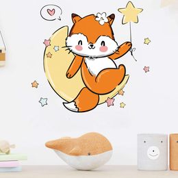 Cute Orange Fox Animals moon Cartoon Wall Stickers for Kids Room Baby Nursery Room Wall Decals Home Decorative Stickers Decor