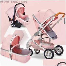 Strollers# Strollers Mtifunctional 3 In 1 Baby Stroller High Landscape Folding Carriage Gold Newborn1 Drop Delivery Kids Maternity Dhqnx Q231215